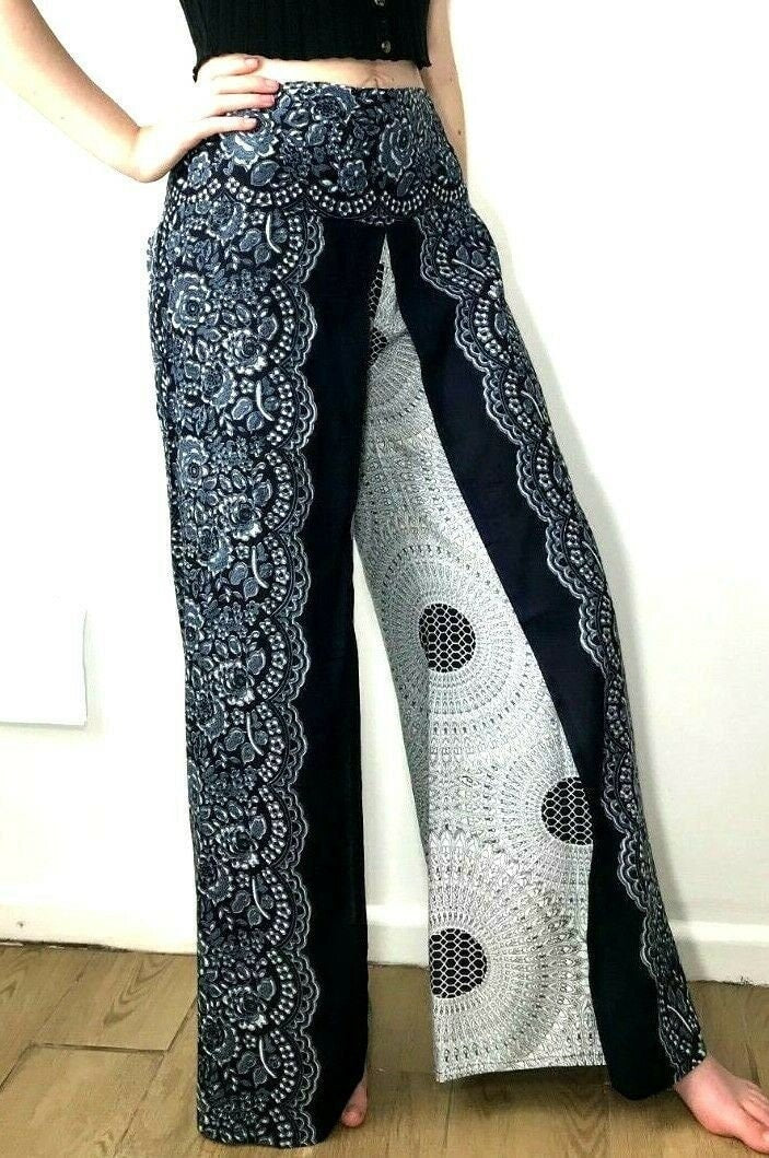 Festival Stall LTD Boho festival Clothing Wide leg palazzo loose fit festival trousers boho hippy casual culottes one size