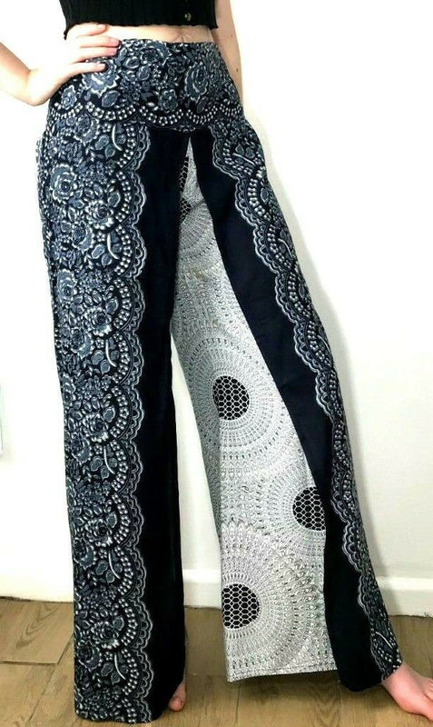 Festival Stall LTD Boho festival Clothing Wide leg palazzo loose fit festival trousers boho hippy casual culottes one size