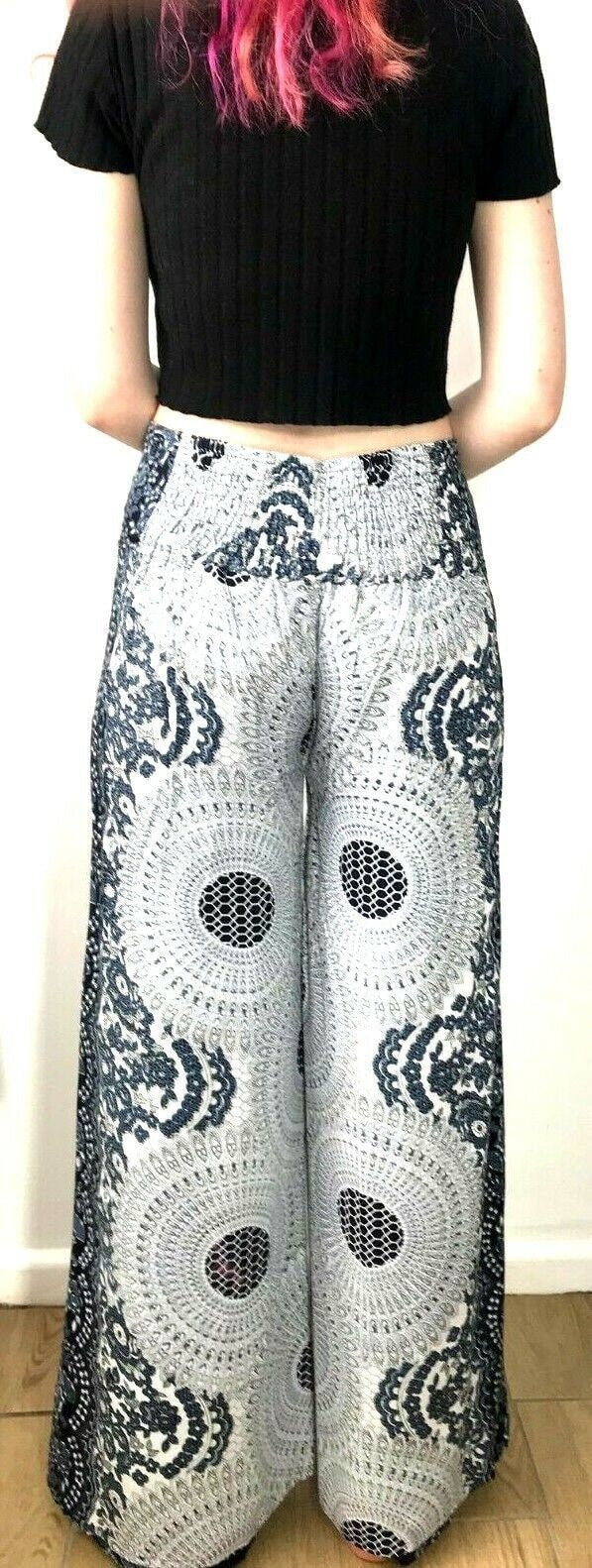 Festival Stall LTD Boho festival Clothing Wide leg palazzo loose fit festival trousers boho hippy casual culottes one size