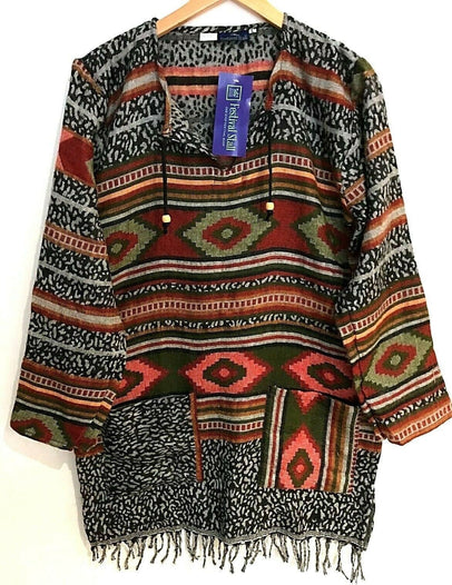 Festival Stall LTD Boho festival Clothing Boho hippie festival winter warm tassel long sleeve blouse top tunic uk 12 14