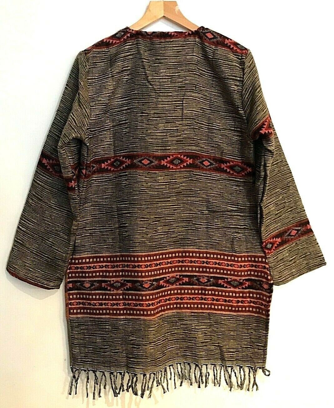 Festival Stall LTD Boho festival Clothing Boho hippie festival dark brown warm tassel long sleeve blouse top tunic uk 8 10