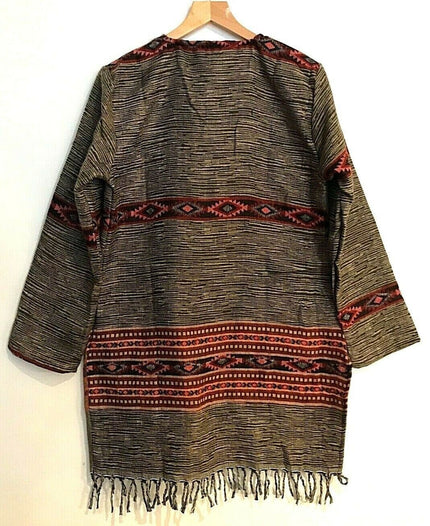 Festival Stall LTD Boho festival Clothing Boho hippie festival dark brown warm tassel long sleeve blouse top tunic uk 8 10