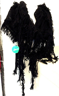 Boho hippy goth BLACK tassel knit LETTUCE OF LONDON scarf wrap pashmina gift NEW