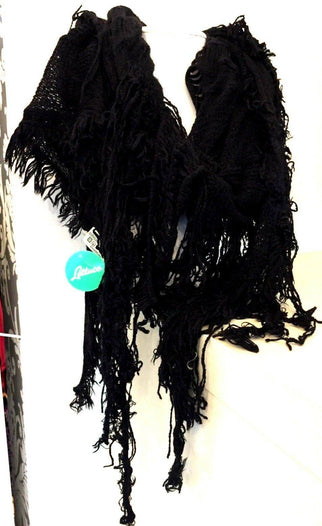 Boho hippy goth BLACK tassel knit LETTUCE OF LONDON scarf wrap pashmina gift NEW