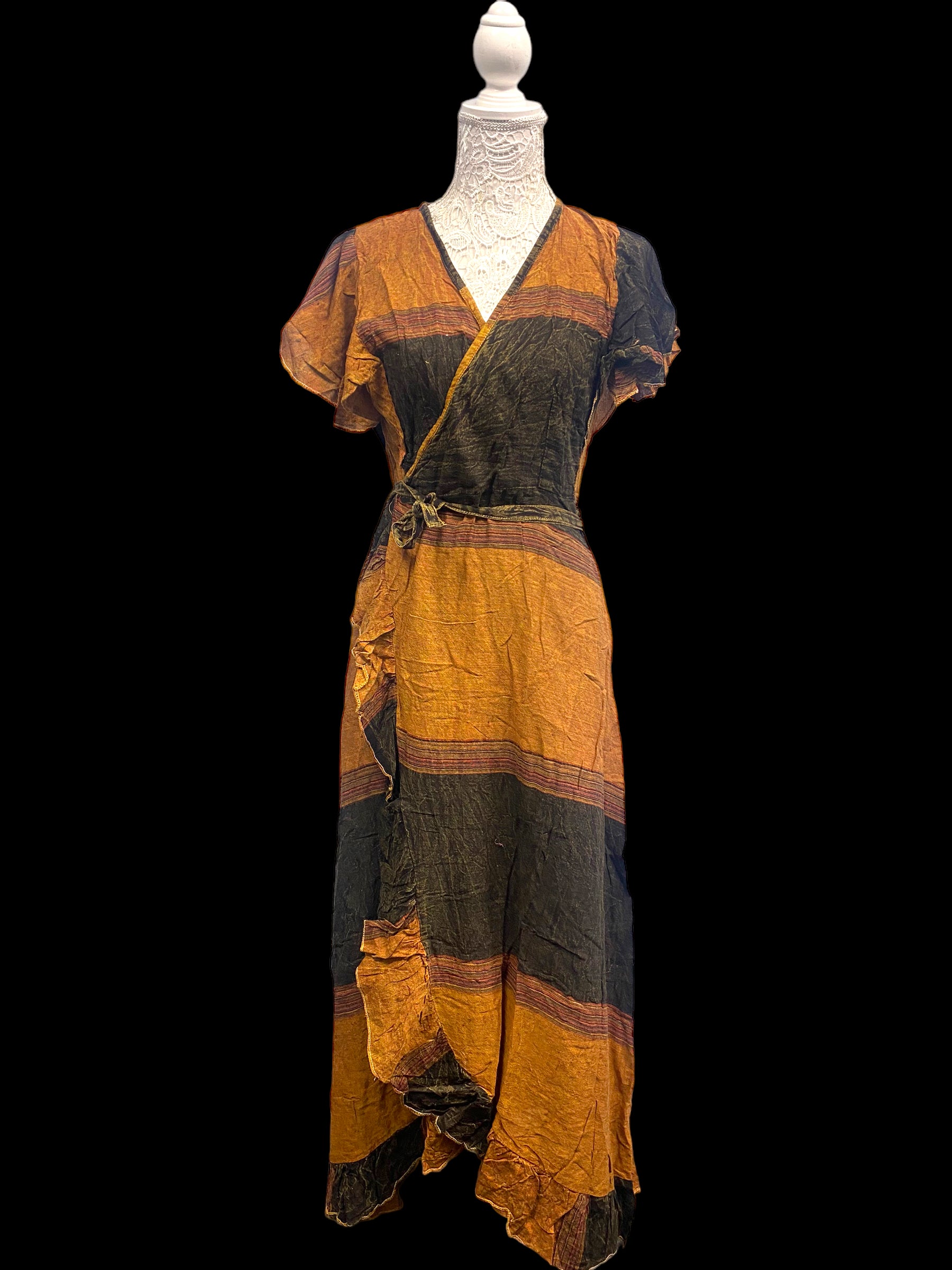Festival Stall LTD Boho festival Clothing Wrap Dress Boho hippie festival Pretty Long Black Brown casual One size UK 8 - 14