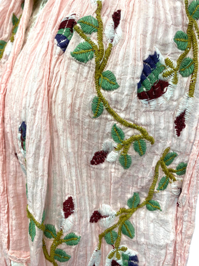 Festival Stall LTD Boho festival Clothing Pink & Ivory dip dyed SCARF, Wrap tassel lettuce Embroidered boho hippie cream & ivory lace