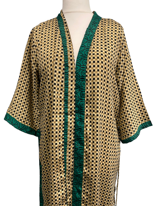 Boho Hippy Festival, Silk Beach Summer Cover Up Kimono robe dress UK 6- 14