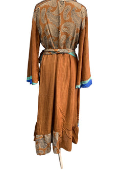 WRAP DRESS summer pretty Vintage Bell Sleeve SILK Boho Hippy Festival UK 14-20