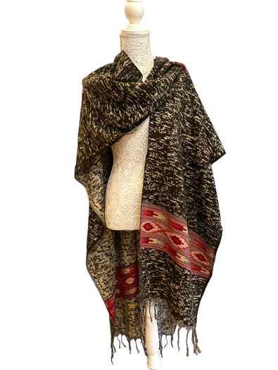 BLACK Shawl throw cape wrap wool blanket warm Nepalese yoga festival hippie boho