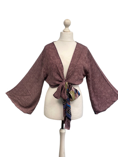 PINK blouse Shrug crop top cover up Sari-Silk Boho Hippy Bell sleeve UK 16-20