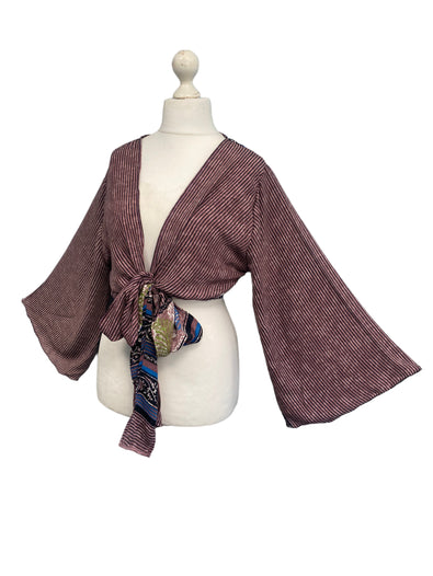 PINK blouse Shrug crop top cover up Sari-Silk Boho Hippy Bell sleeve UK 16-20