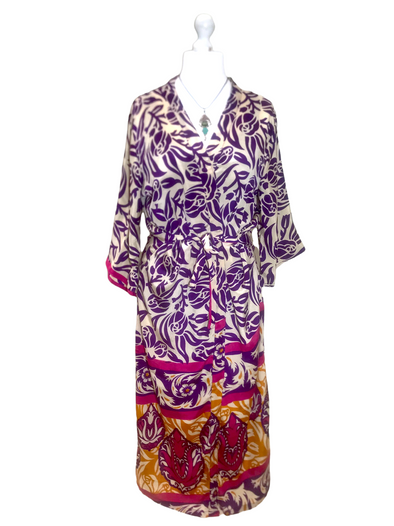 Kimono Robe dressing gown wrap Hippy Festival Sari Silk Beach Cover Up 8-14 gift