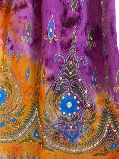 Peony Long Skirt, PINK & ORANGE, Tie Dye Sequined, Festival Boho Hippie Maxi style UK 8 10 12 14