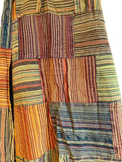 Orange Brown Long Patchwork Wrap Skirt, Boho Hippy Festival 100% Cotton summer Maxi length UK 8-16
