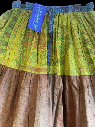 Eryn Green Blue Glow Skirt - Size S-M-L adjustable waist, 25 ft , ATS, Silk Full Circle Skirt, Boho, Cosplay, Steampunk