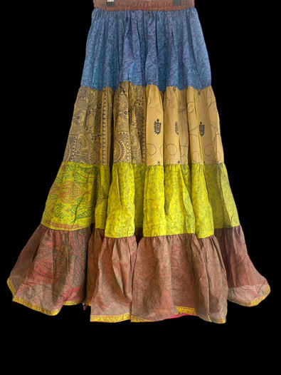 Bella Blue Glow Skirt - Size S-M-L adjustable waist, 25 ft , ATS, Silk Full Circle Skirt, Boho, Cosplay, Steampunk