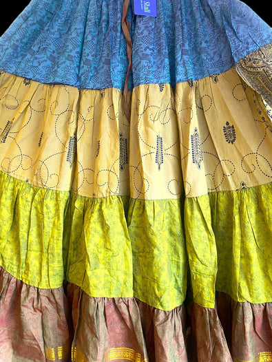 Bella Blue Glow Skirt - Size S-M-L adjustable waist, 25 ft , ATS, Silk Full Circle Skirt, Boho, Cosplay, Steampunk