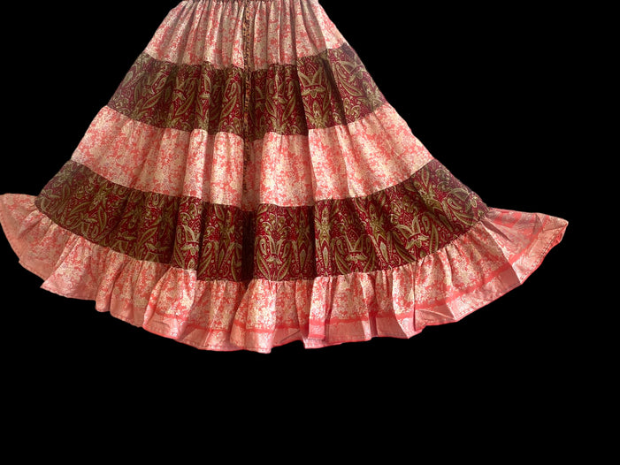 PINK & RED Full circle SARI SILK Glow Skirt - Size S-M-L adjustable waist, 25 ft , ATS, Silk Full Circle Skirt, Boho, Cosplay, Steampunk