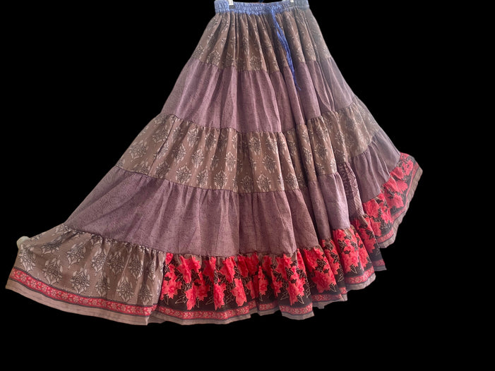 PURPLE Full circle SARI SILK Glow Skirt - Size S-M-L adjustable waist, 25 ft , ATS, Silk Full Circle Skirt, Boho, Cosplay, Steampunk