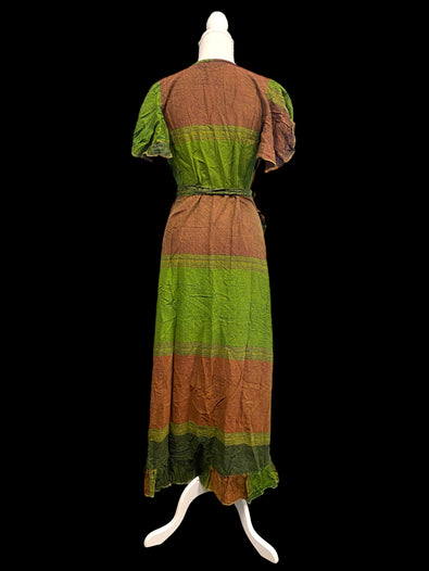 Dress Green Summer wrap over, Boho hippie, casual long length one size  UK 8 - 14
