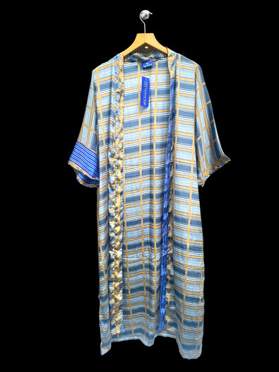 BLUE Kimono Robe Dressing Gown Wrap Hippy Festival Sari Silk  Cover Up 8-14 gift