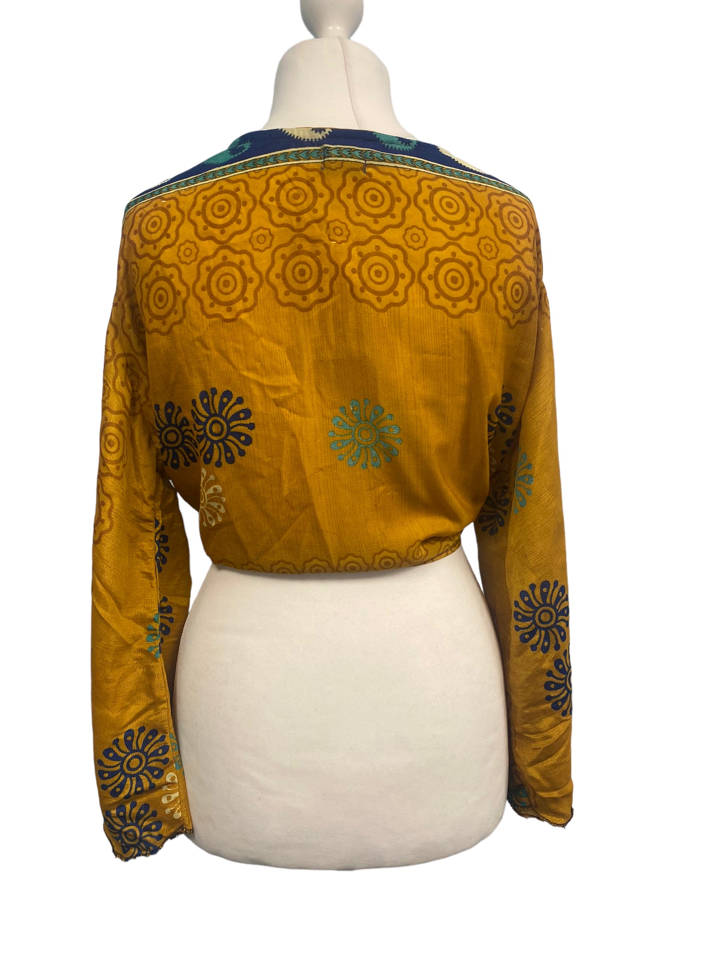 Festival Stall LTD Boho festival Clothing GOLD blouse Shrug crop top cover up Sari - Silk Boho Hippy Bell sleeve UK 16 - 20