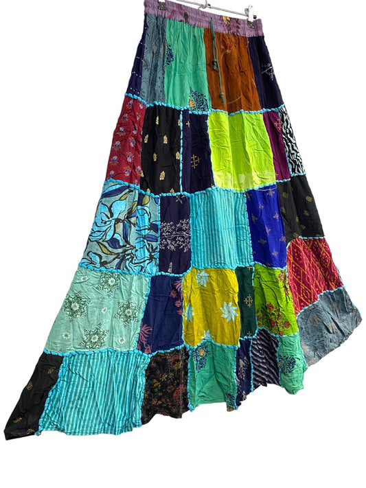 Festival Stall LTD Boho festival Clothing Blue Patchwork skirt, Boho hippie festival style, Vintage retro maxi long, One size UK 8 - 14