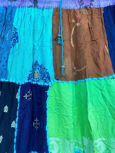 Festival Stall LTD Boho festival Clothing Blue Patchwork skirt, Boho hippie festival style, Vintage retro maxi long, One size UK 8 - 14