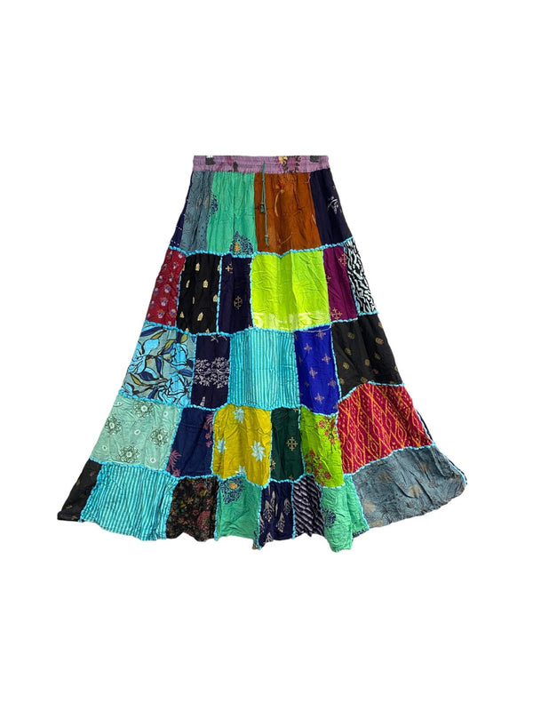 Festival Stall LTD Boho festival Clothing Blue Patchwork skirt, Boho hippie festival style, Vintage retro maxi long, One size UK 8 - 14