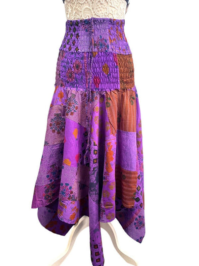 Short Dress PURPLE patchwork Boho Pixie hanky hem Festival Hippy gypsy UK  8-14