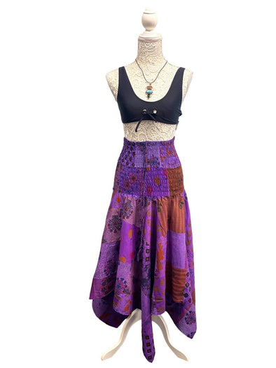 Short Dress PURPLE patchwork Boho Pixie hanky hem Festival Hippy gypsy UK  8-14