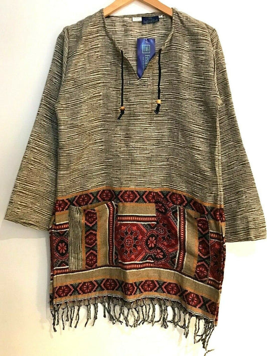 Festival Stall LTD Boho festival Clothing Boho hippie festival beige warm winter tassel long sleeve blouse top tunic 8 10