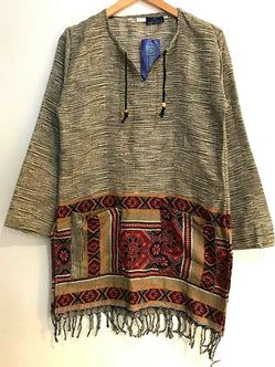 Festival Stall LTD Boho festival Clothing Boho hippie festival beige warm winter tassel long sleeve blouse top tunic 8 10