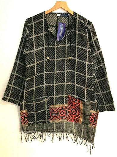 Festival Stall LTD Boho festival Clothing Boho hippie festival grey red warm tassel long sleeve blouse top tunic 12 14