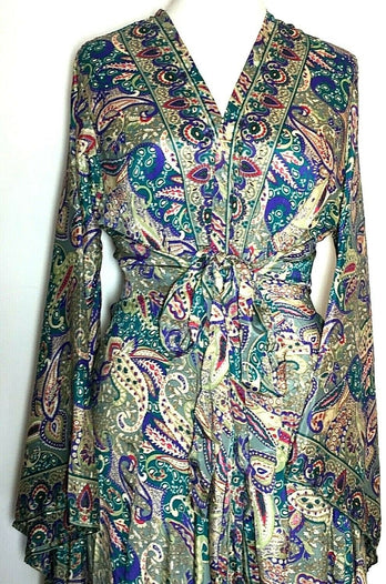 Kimono Wrap dress , Boho hippy festival style, Pink & Blue, Beach cover up, duster coat, Kaftan, UK 8- 18 US 4 -14