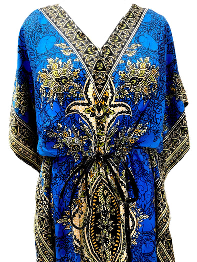 Boho hippy summer kaftan cover up beach robe maxi dress blue uk 8 10 12 14 16 18