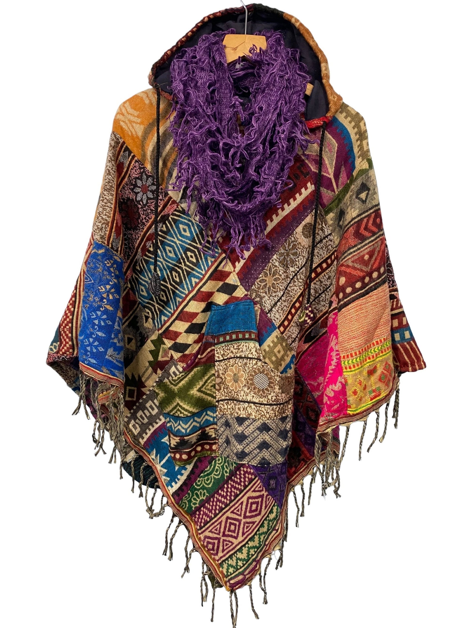Festival Stall LTD Boho festival Clothing PURPLE scarf wrap, Boho hippy goth emo festival style, funky shaggy pashmina present GIFT