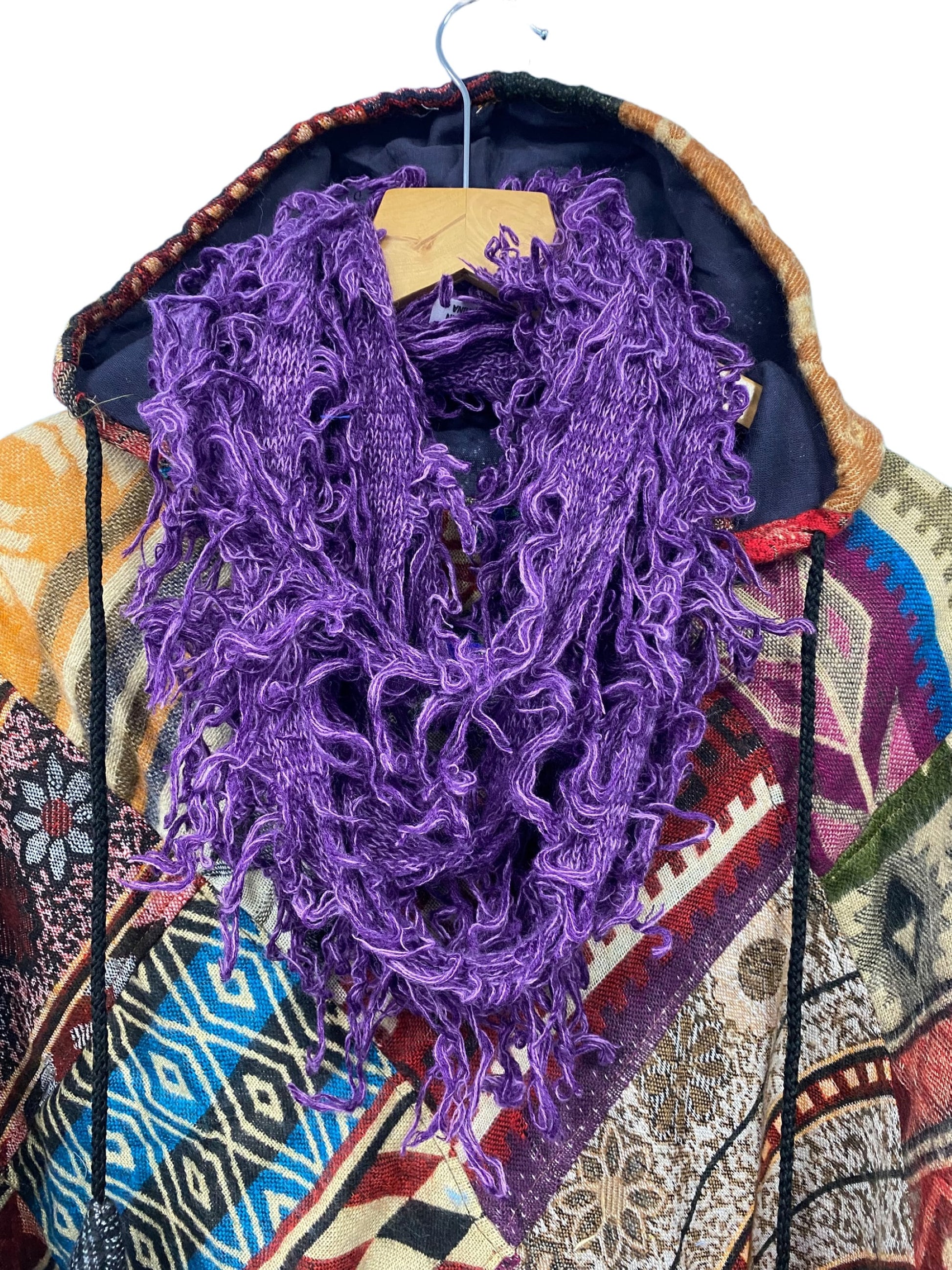 Festival Stall LTD Boho festival Clothing PURPLE scarf wrap, Boho hippy goth emo festival style, funky shaggy pashmina present GIFT