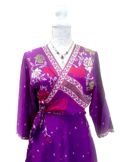 Boho hippy Festival Long maxi Sari-Silk pretty summer Wrap Dress UK 8 10 12 14