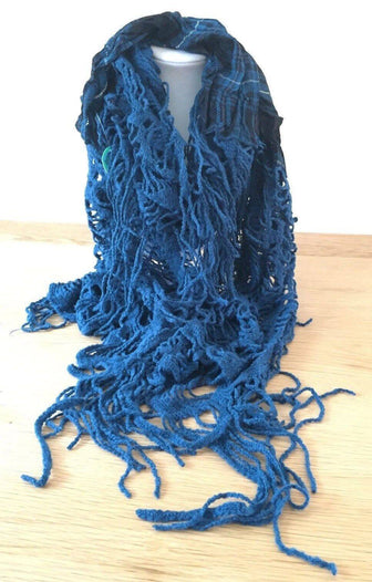 Boho hippy goth TEAL BLUE tartan LETTUCE OF LONDON scarf wrap pashmina shawl