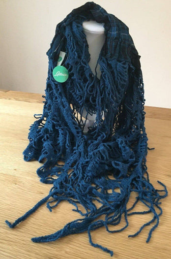 Boho hippy goth TEAL BLUE tartan LETTUCE OF LONDON scarf wrap pashmina shawl