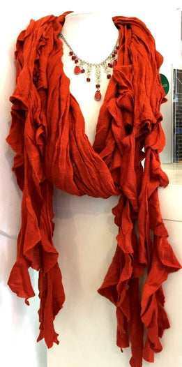 Hippy boho RUST RED burnt orange raw edge SCARF LETTUCE scarf wrap pashmina gift