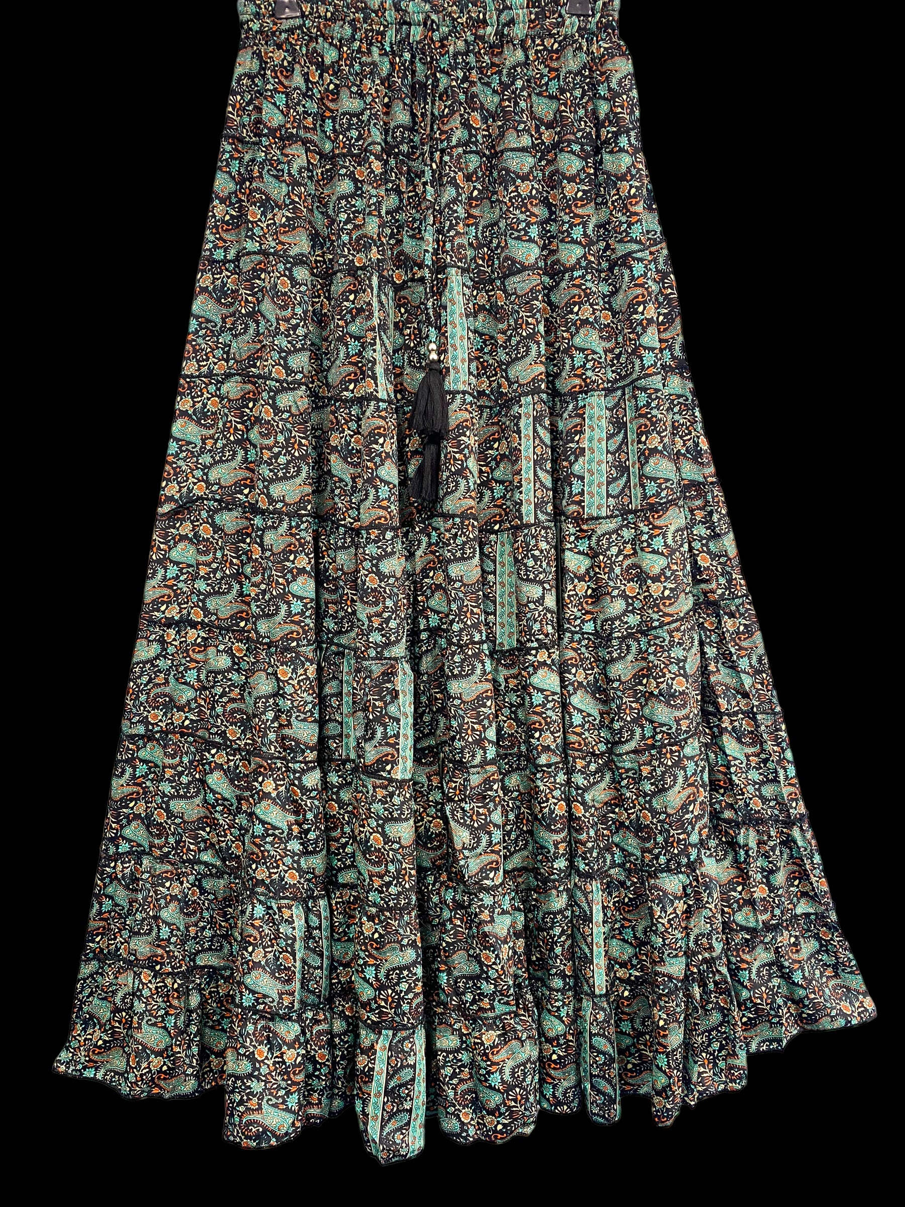 Festival Stall LTD Boho festival Clothing MINT Black SILK skirt, long layered maxi, pretty Festival Boho Hippie Gypsy party style UK 8 - 18