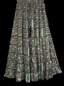 Festival Stall LTD Boho festival Clothing MINT Black SILK skirt, long layered maxi, pretty Festival Boho Hippie Gypsy party style UK 8 - 18