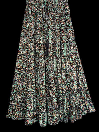Festival Stall LTD Boho festival Clothing MINT Black SILK skirt, long layered maxi, pretty Festival Boho Hippie Gypsy party style UK 8 - 18
