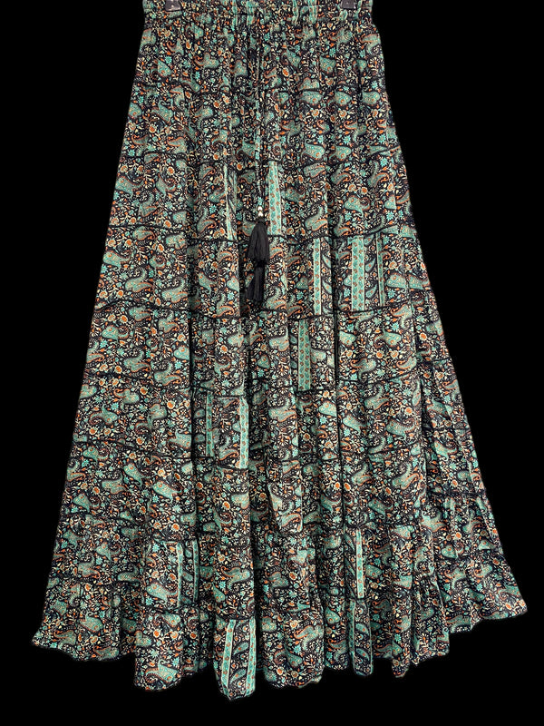 Festival Stall LTD Boho festival Clothing MINT Black SILK skirt, long layered maxi, pretty Festival Boho Hippie Gypsy party style UK 8 - 18