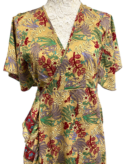 Festival Stall LTD Boho festival Clothing Wrap Dress boho hippy Festival SILK BEIGE party wedding outfit One Size 8 - 14