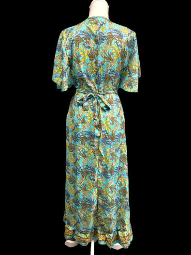Wrap dress Boho hippy Festival  SILK Turquoise Long party wedding outfit UK 8-14