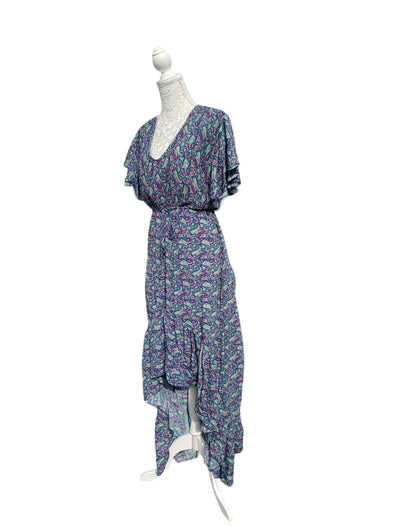 BLUE Boho SILK maxi dress | Asymmetric long length Summer| Royal Elegant godess hippie | Vacation | Festival Wedding Party outfit