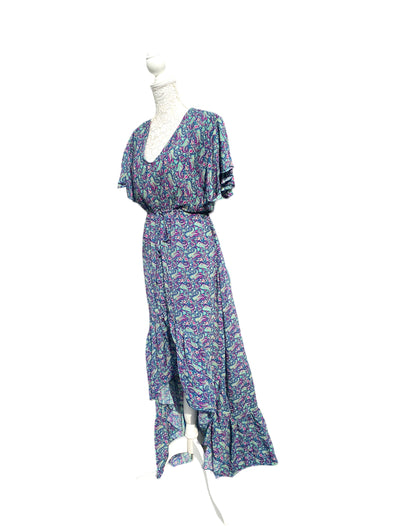 BLUE Boho SILK maxi dress | Asymmetric long length Summer| Royal Elegant godess hippie | Vacation | Festival Wedding Party outfit